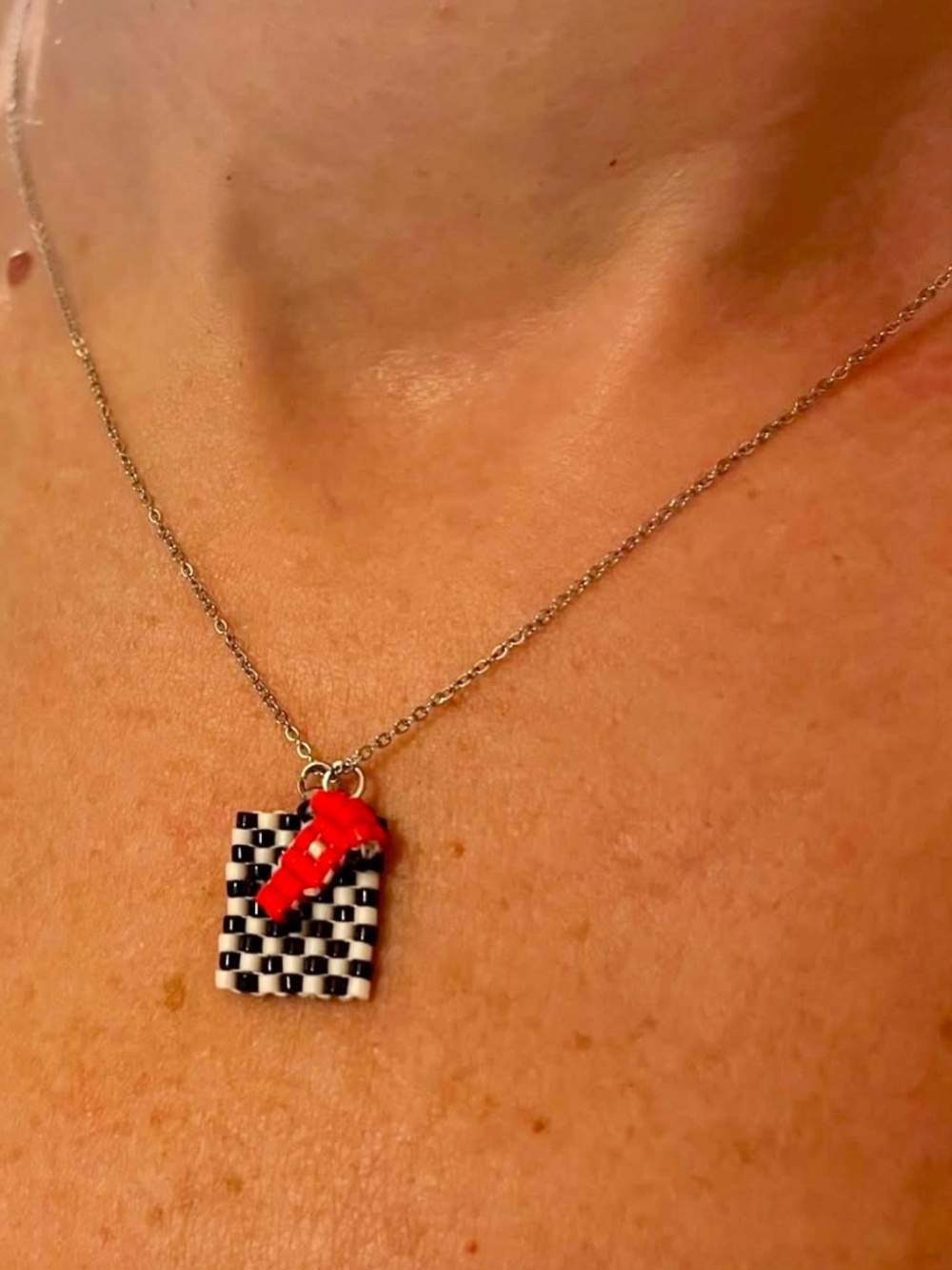 F1 Racing Car Necklace | Checkered Flag Motorsport Jewelry | Racing Fan Gift